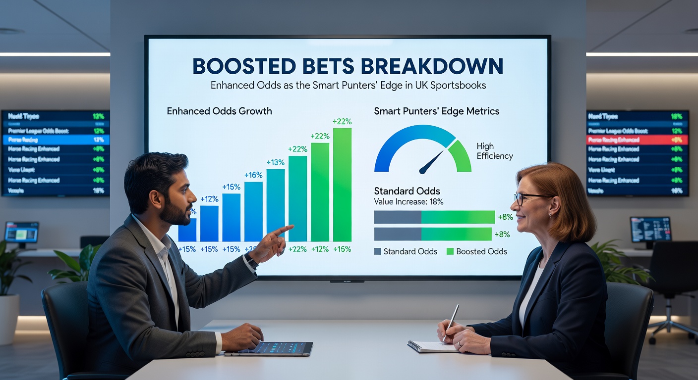 Screenshot of a boosted odds accumulator on a UK betting site, featuring enhanced prices for Premier League and rugby selections