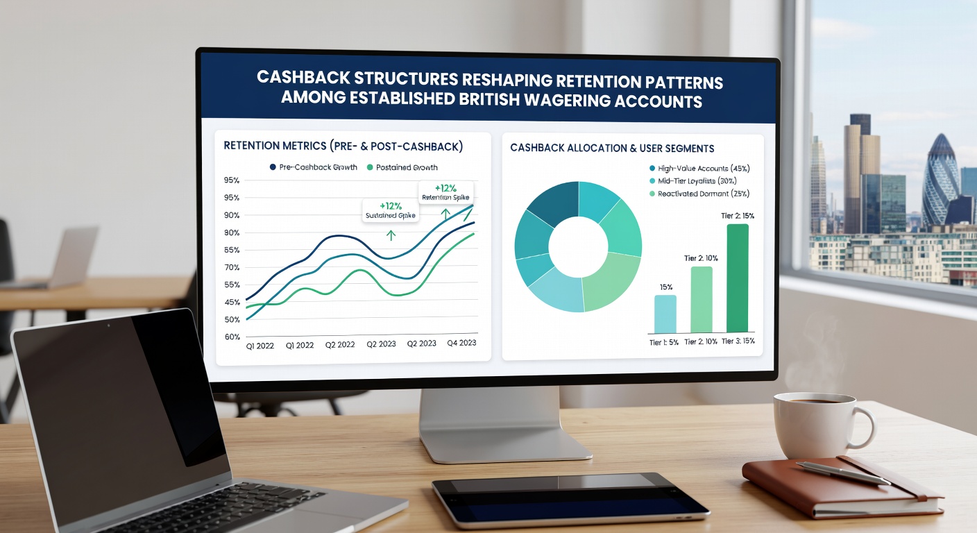 Analytics dashboard showing retention trends for cashback enrolled British betting accounts