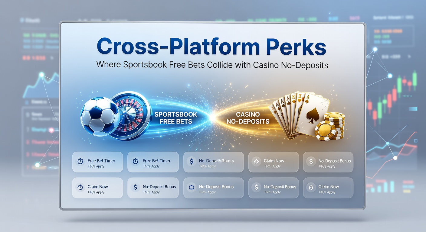 Split-screen graphic depicting a user's journey from claiming a sportsbook free bet on a football match to activating no-deposit casino spins, with progress bars linking the two