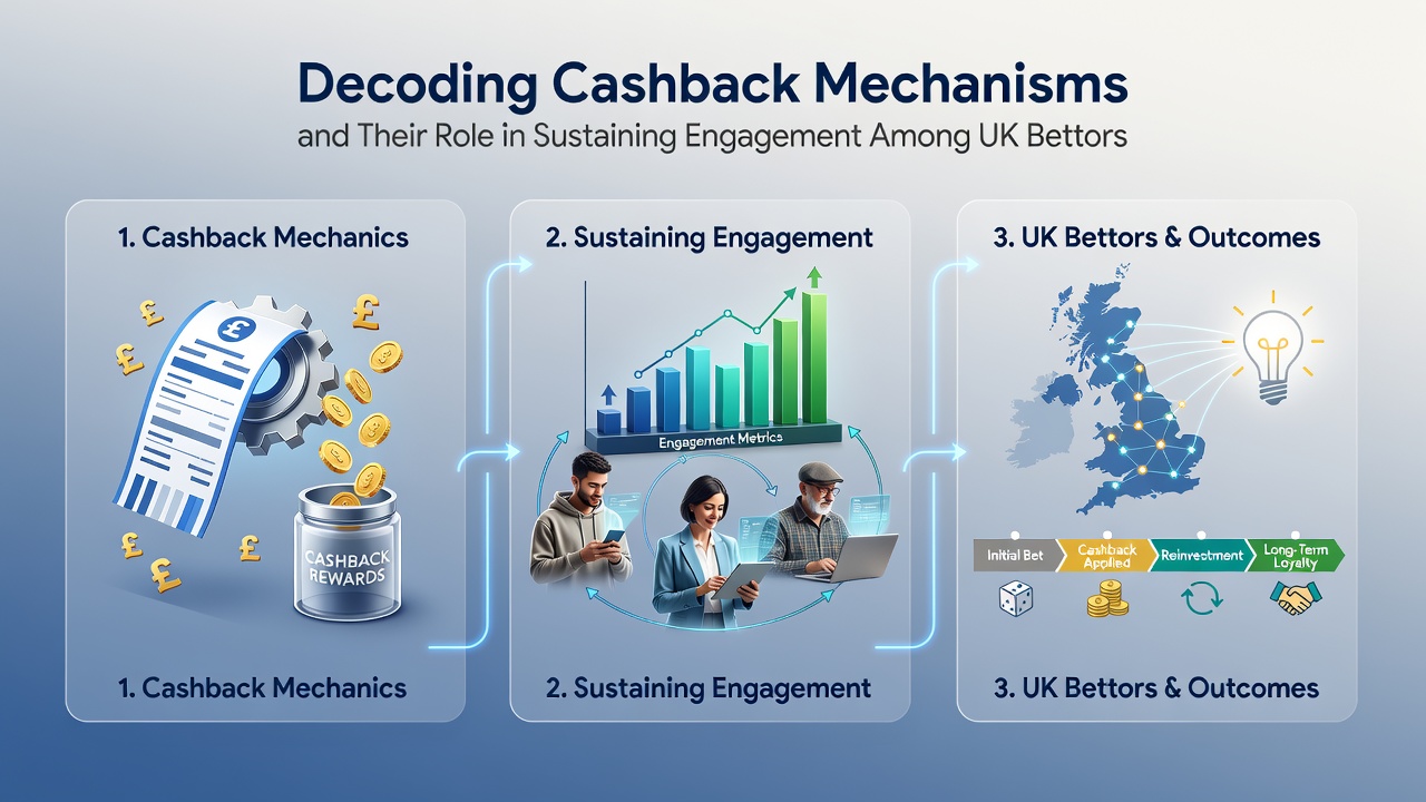 Illustration showing cashback rewards flowing back to bettors through digital betting platforms in the UK market
