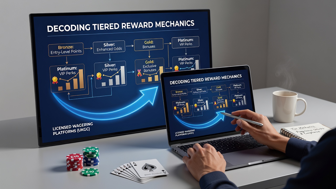 Visual breakdown of tiered loyalty structures showing progression from bronze to platinum levels on British betting platforms