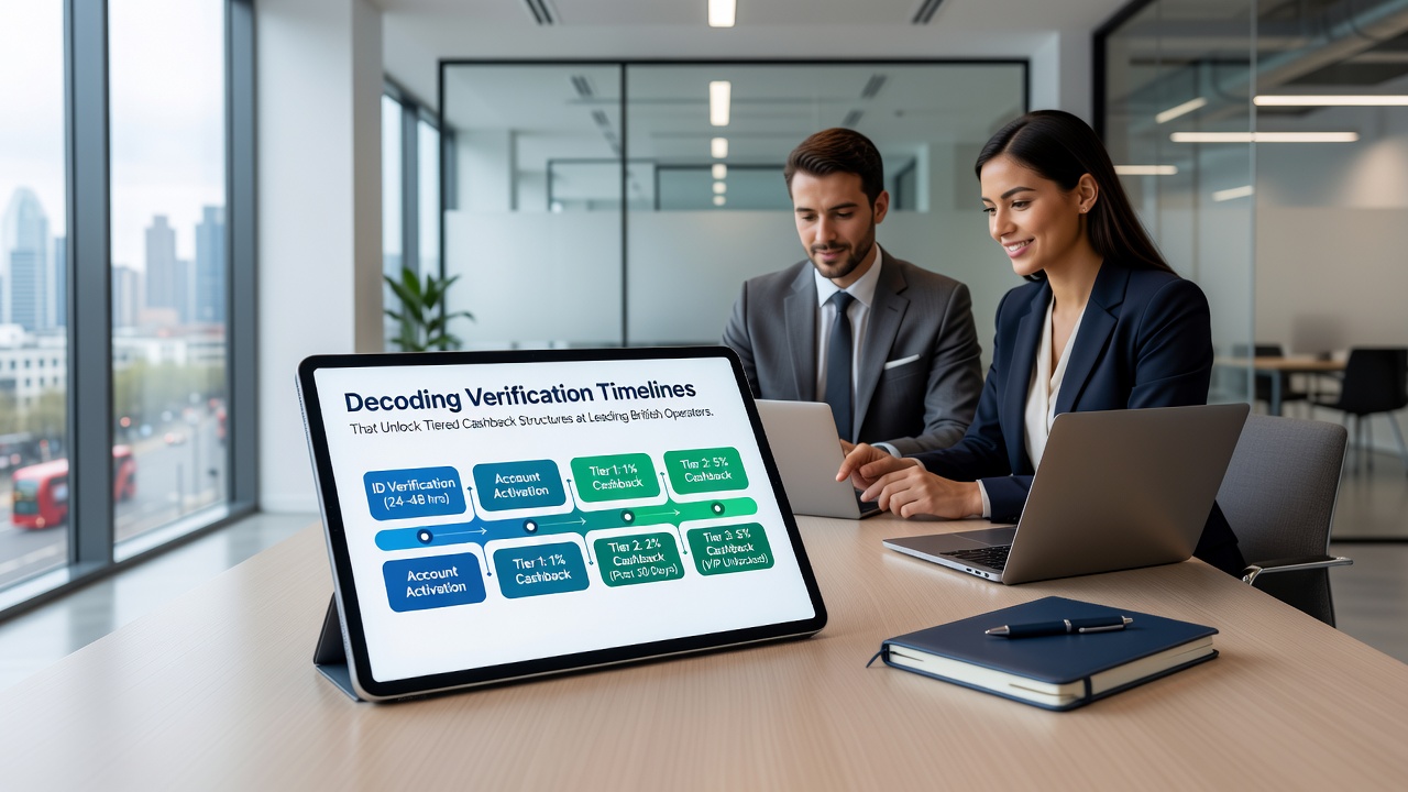 Timeline graphic illustrating verification stages leading to cashback tier unlocks across July 2026