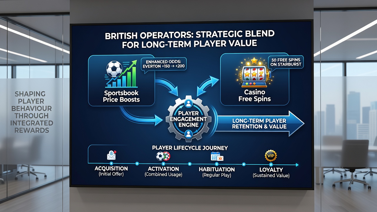 Player journey flowchart showing transitions between sportsbook boosts and casino free spins