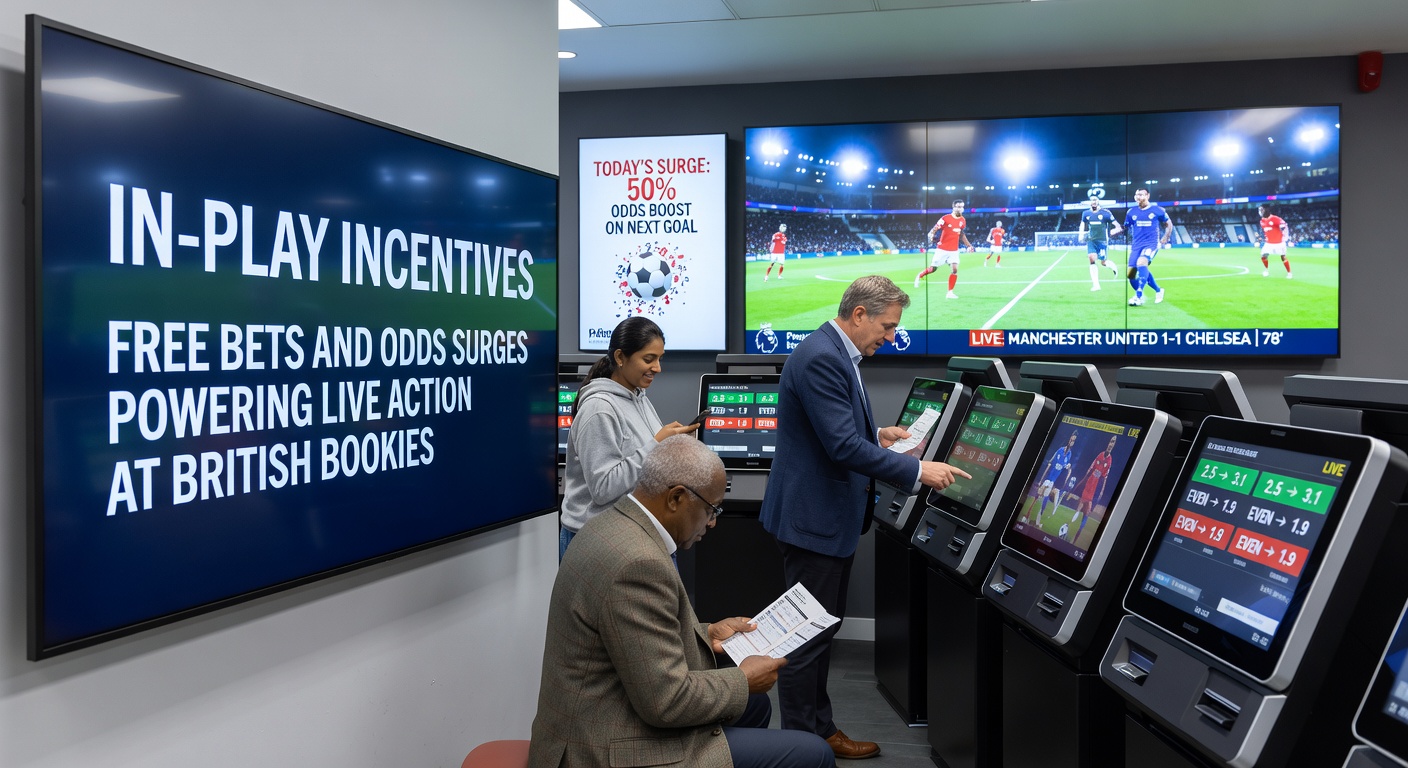 Dynamic in-play betting interface showing live odds fluctuations and free bet offers on a football match