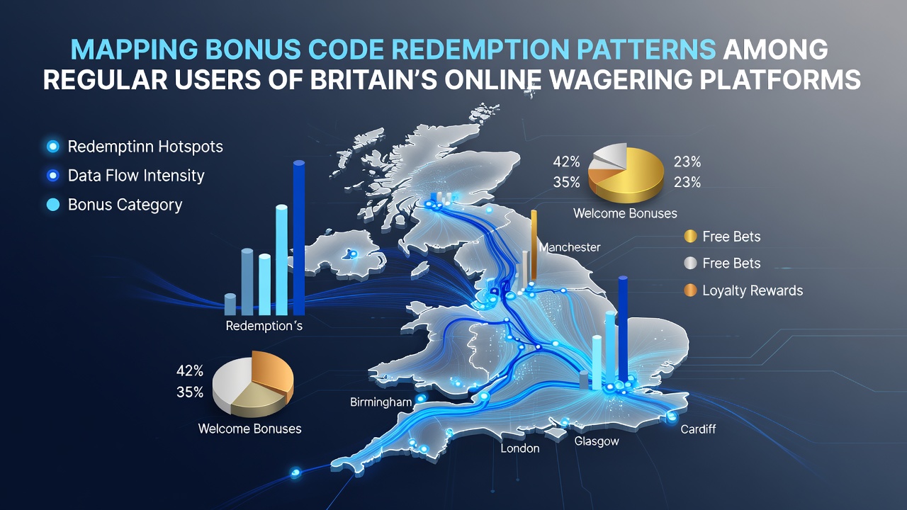 Infographic showing bonus code redemption trends across UK betting platforms with charts and user activity data