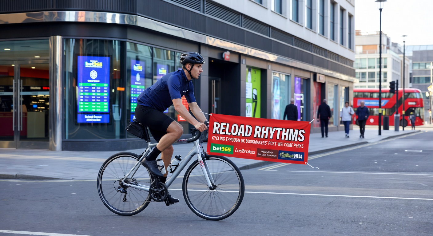 Screenshot montage of reload bonus pop-ups from UK bookmakers like Bet365 and William Hill, showing deposit matches and free bet claims during April 2026 events