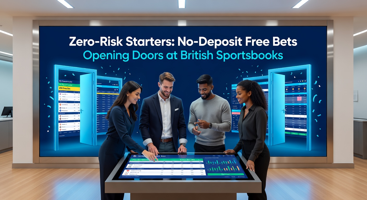 Illustration of a sports bettor unlocking a treasure chest of free bets without depositing funds, symbolizing zero-risk entry into British sportsbooks